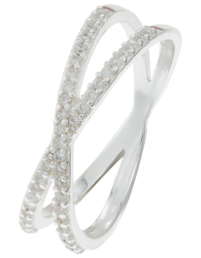 Sterling Silver Pave Cross Ring, White (ST CRYSTAL), large