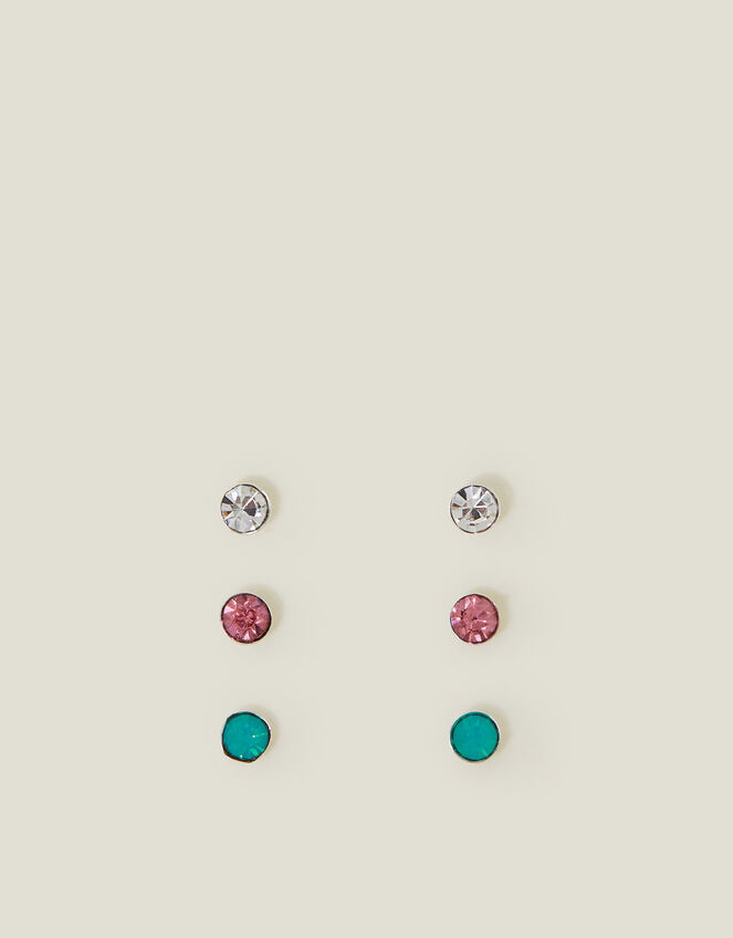 3-Pack Sterling Silver Gem Stud Earrings, , large