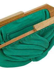 Brooke Pleated Clutch Bag with Wooden Frame, Green (GREEN), large