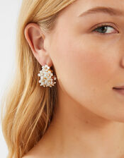 Flower Pearl Hoop Earrings, , large