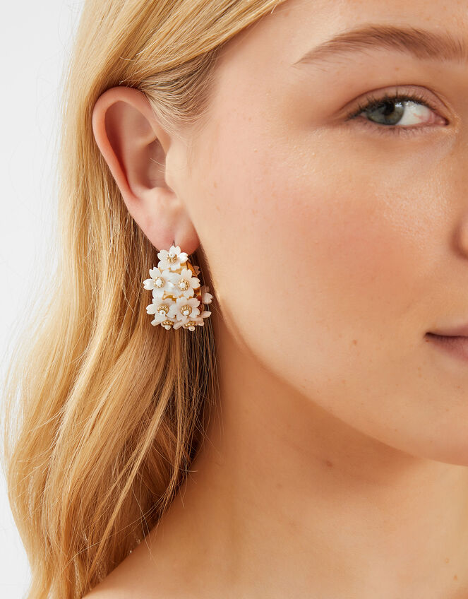 Flower Pearl Hoop Earrings, , large