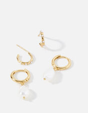 Pearl Hoop Earring Set, , large