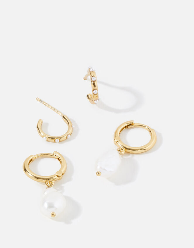 Pearl Hoop Earring Set, , large