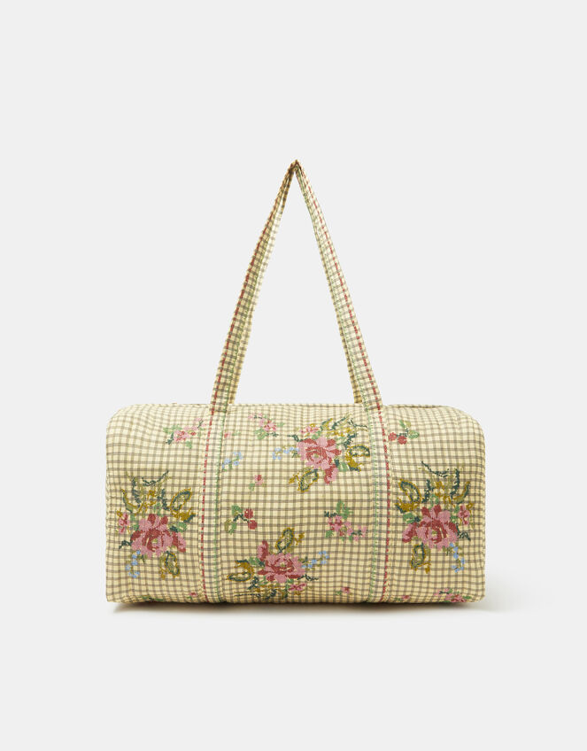 Floral Embroidered Check Weekend Bag, , large