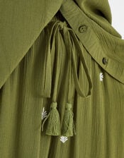 Embroidered Crinkle Trousers, Green (KHAKI), large