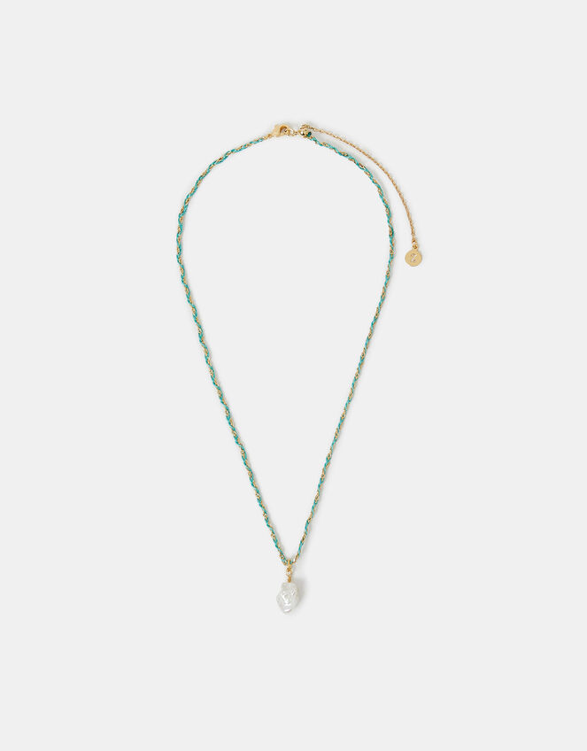 14ct Gold-Plated Pearl Braided Cord Necklace, , large