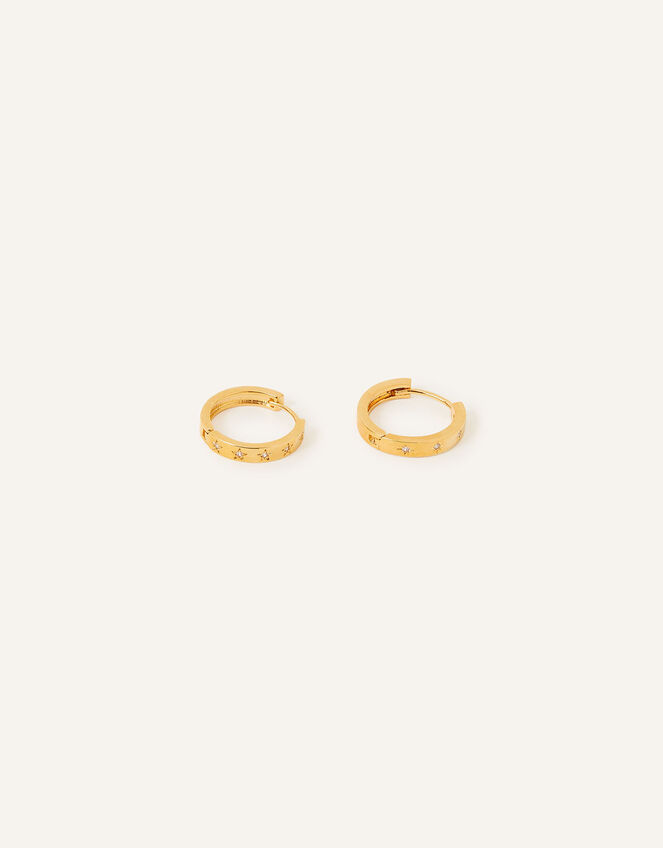 14ct Gold-Plated Crystal Star Chunky Hoops, , large