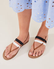 Mono Stripe Strappy Sandals, Black (BLACK), large