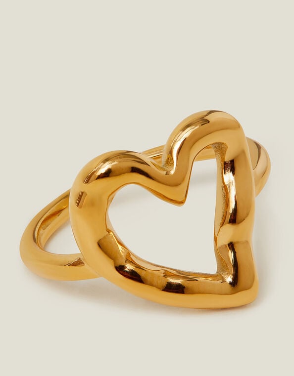 14ct Gold-Plated Stainless Steel Molten Heart Ring, Gold (GOLD), large
