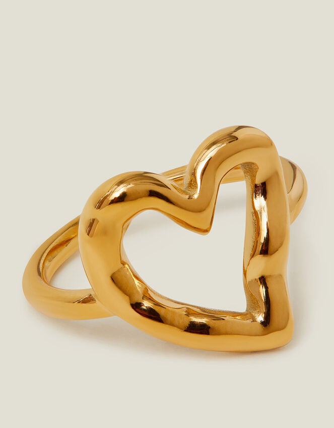 14ct Gold-Plated Stainless Steel Molten Heart Ring, Gold (GOLD), large