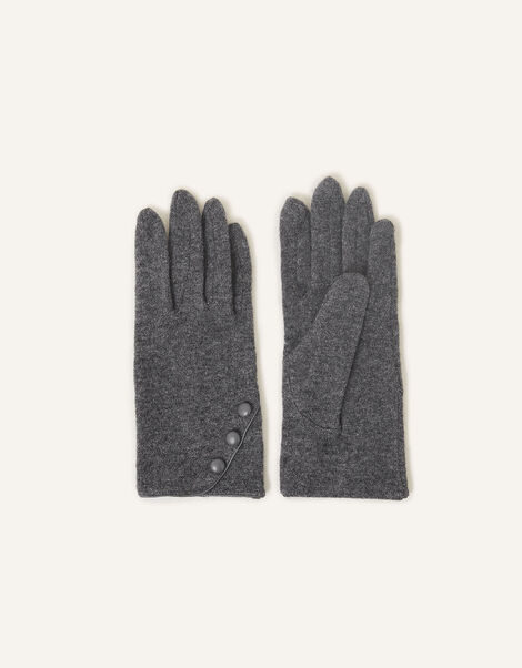 Button Gloves in Wool Blend, Grey (GREY), large