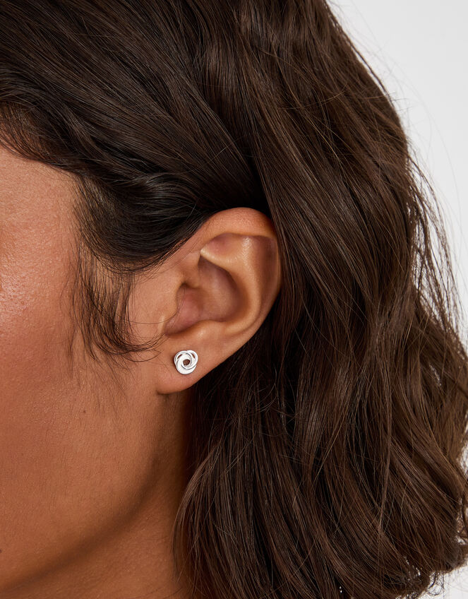 Sterling Silver Flat Knot Stud Earrings, , large