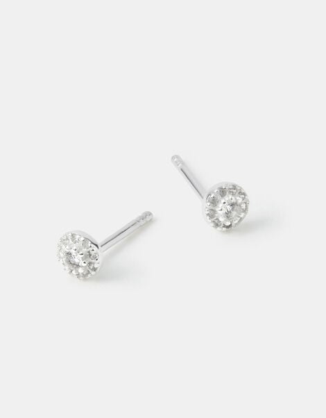 Sterling Silver Halo Stud Earrings, , large
