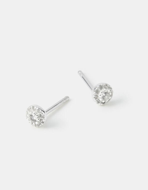 Sterling Silver Halo Stud Earrings, , large