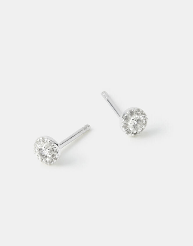 Sterling Silver Halo Stud Earrings, , large