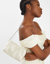 Bridal Pleated Satin Clutch Bag, , large