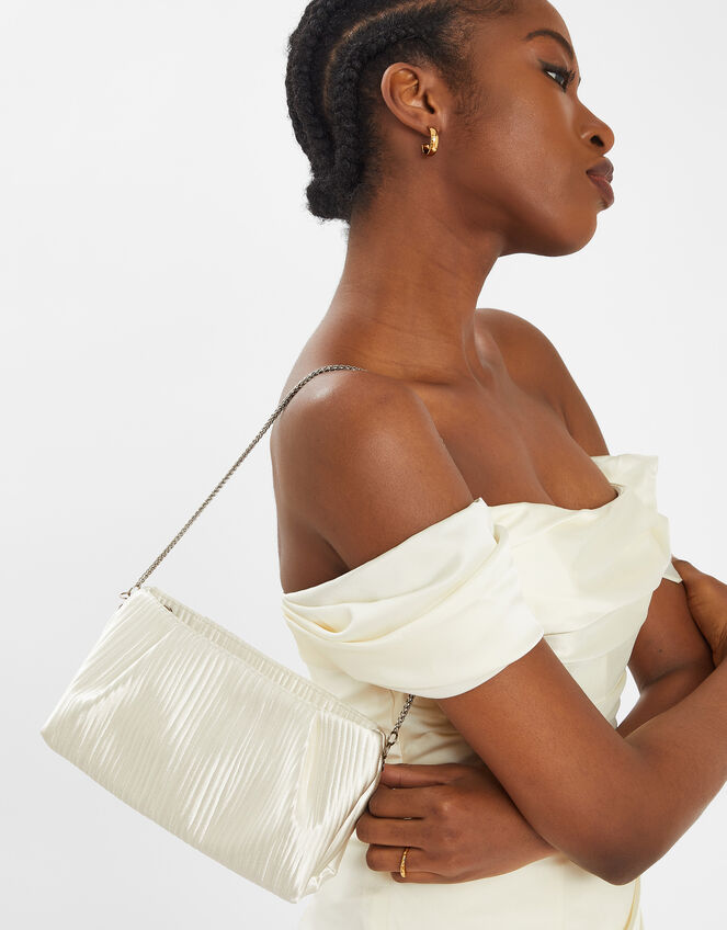 Bridal Pleated Satin Clutch Bag, , large