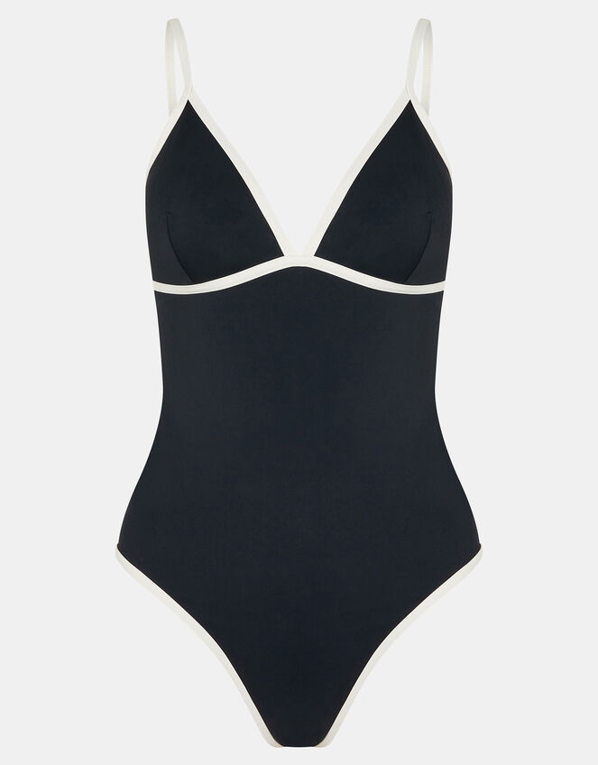 Contrast V-Neck Swimsuit, Black (BLACK), large