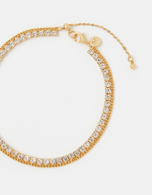 14ct Gold-Plated Diamanté Chain Anklet, , large
