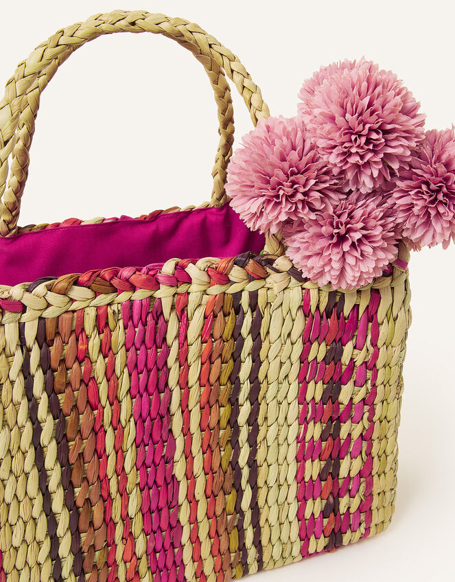 Stripe Straw Basket Bag, , large