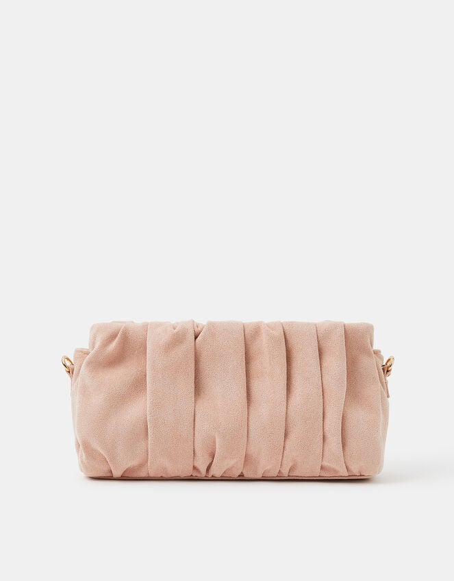 Ruched Faux Suede Clutch Bag, Pink (BLUSH), large