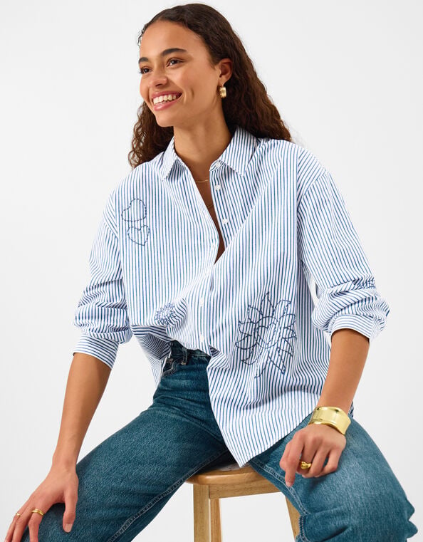 Embroidered Stripe Shirt, Blue (LIGHT BLUE), large