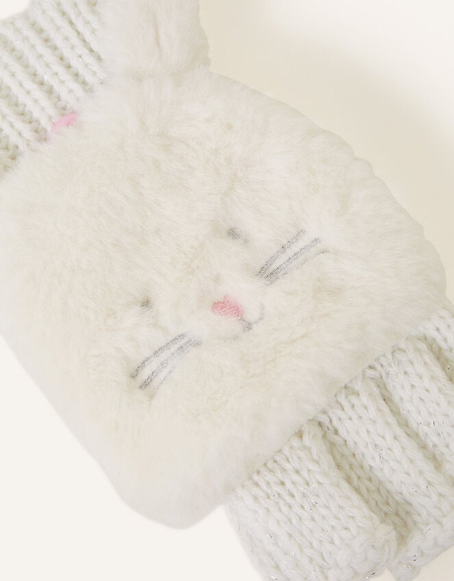 Fluffy Bunny Capped Gloves, Ivory (IVORY), large