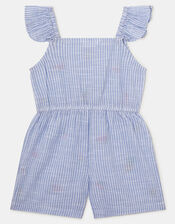 Girls Embroidered Stripe Playsuit, Blue (BLUE), large