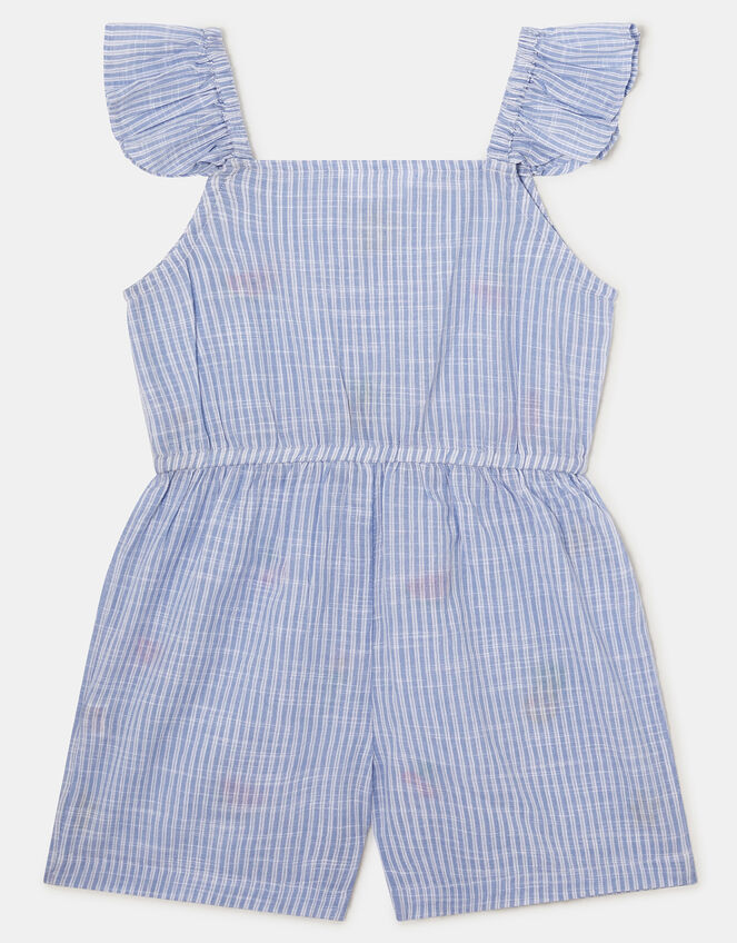 Girls Embroidered Stripe Playsuit, Blue (BLUE), large