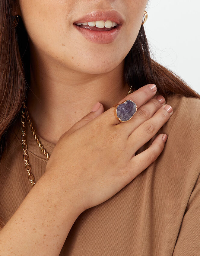 Raw Cut Stone Statement Ring, Purple (PURPLE), large