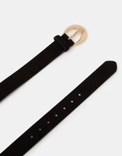 Oval Buckle Suede Belt, Black (BLACK), large