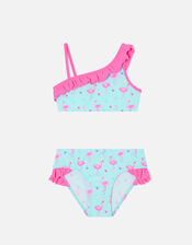 Girls Flamingo Print Bikini Set, Blue (AQUA), large