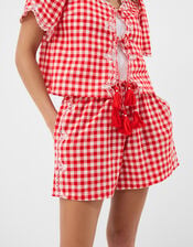 Cutwork Gingham Shorts, Red (RED), large