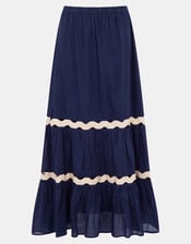 Ric Rac Tiered Maxi Skirt, Blue (NAVY), large