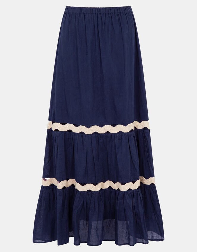Ric Rac Tiered Maxi Skirt, Blue (NAVY), large