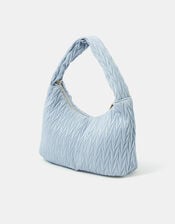 Ruched Faux Leather Handbag, Blue (BLUE), large