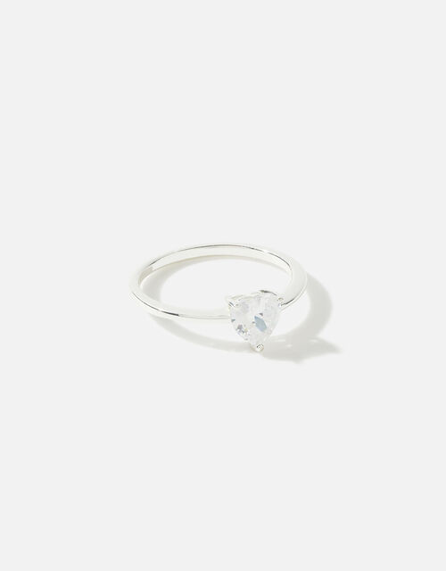 Sterling Silver Cubic Zirconia Heart Ring , Silver (ST SILVER), large