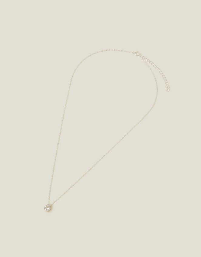 Sterling Silver-Plated Sparkle Small Tear Necklace, , large