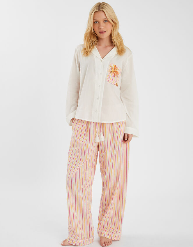 Embroidered Stripe Long Pyjamas Set, Pink (PINK), large