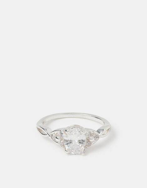 Cubic Zirconia Twisted Engagement Ring, Silver (SILVER), large
