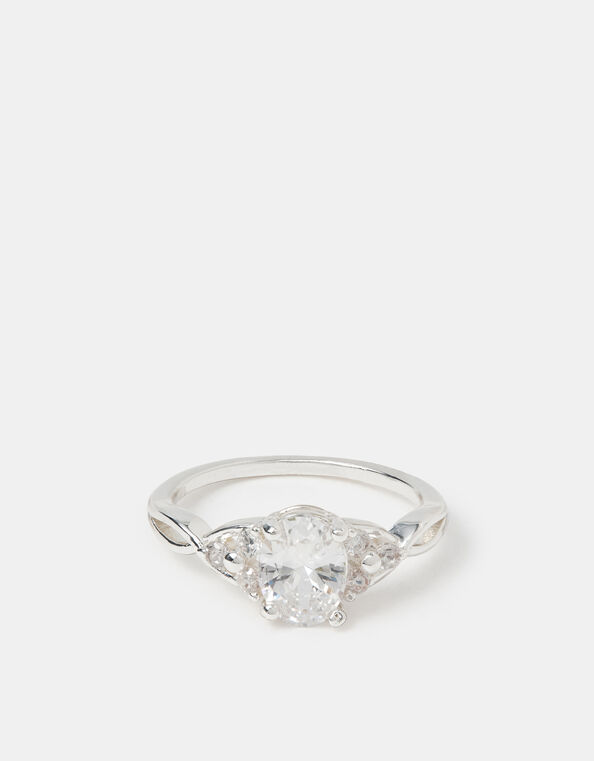 Cubic Zirconia Twisted Engagement Ring, Silver (SILVER), large