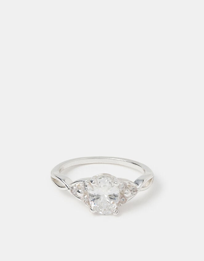Cubic Zirconia Twisted Engagement Ring, Silver (SILVER), large
