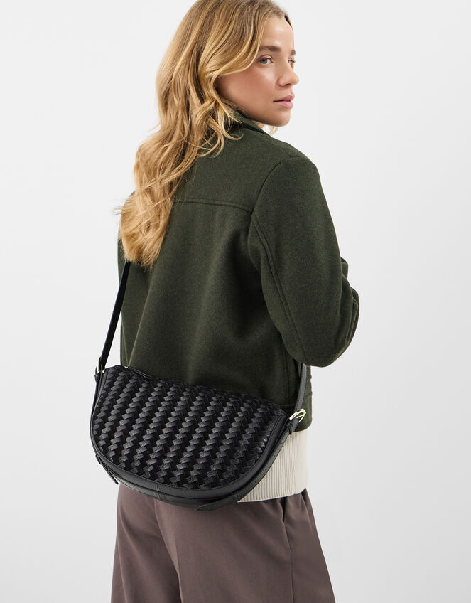 Woven Leather Crossbody Bag, , large