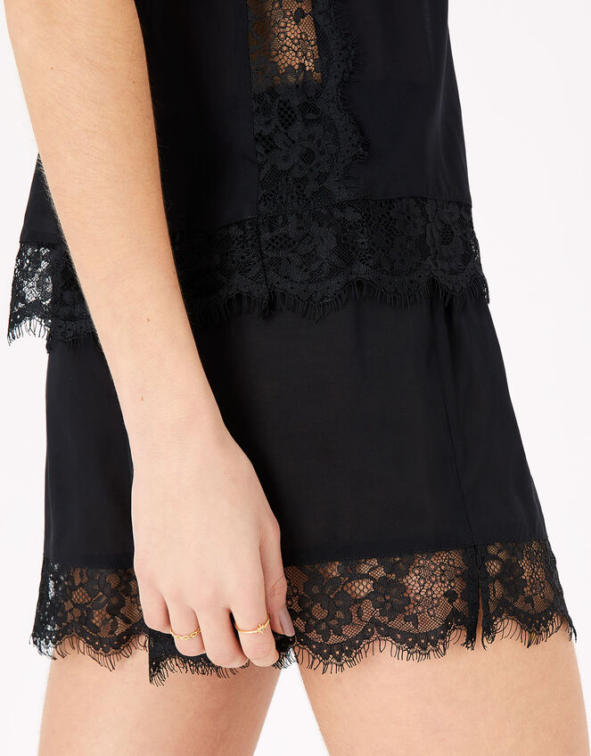Lace Trim PJ Set, Black (BLACK), large
