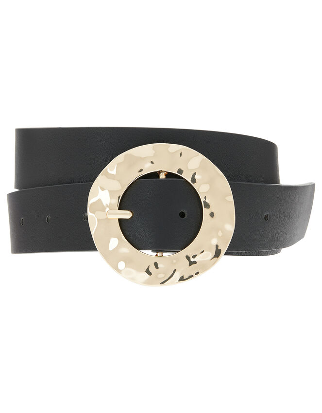 Hammered Metal Buckle Waist Belt, Black (BLACK), large
