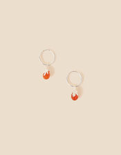 Recycled Sterling Silver Carnelian Leaf Charm Huggie Hoops, , large
