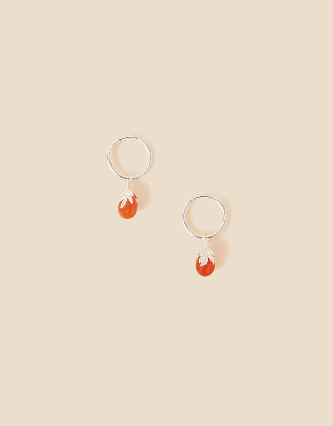 Recycled Sterling Silver Carnelian Leaf Charm Huggie Hoops, , large