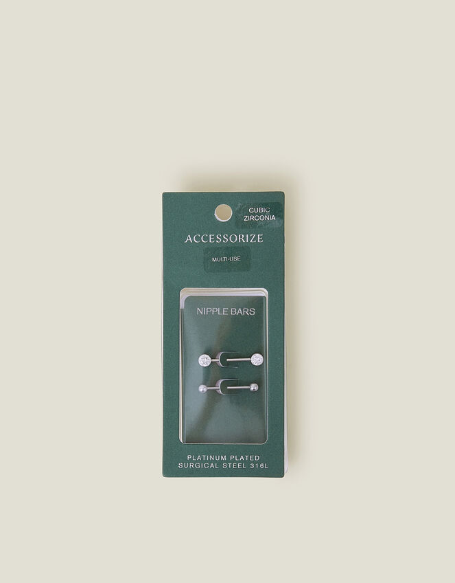 2-Pack Platinum-Plated Surgical Steel Nipple Bars, , large