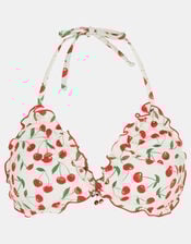 Cherry Print Ruffle Bikini Top, Ivory (IVORY), large