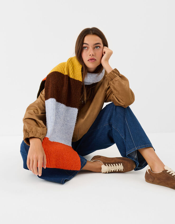 Bright Stripe Rib Knit Scarf, , large